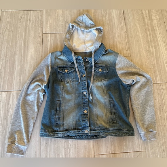 Source Unknown Jackets & Blazers - Denim and Gray Hoodie Jacket